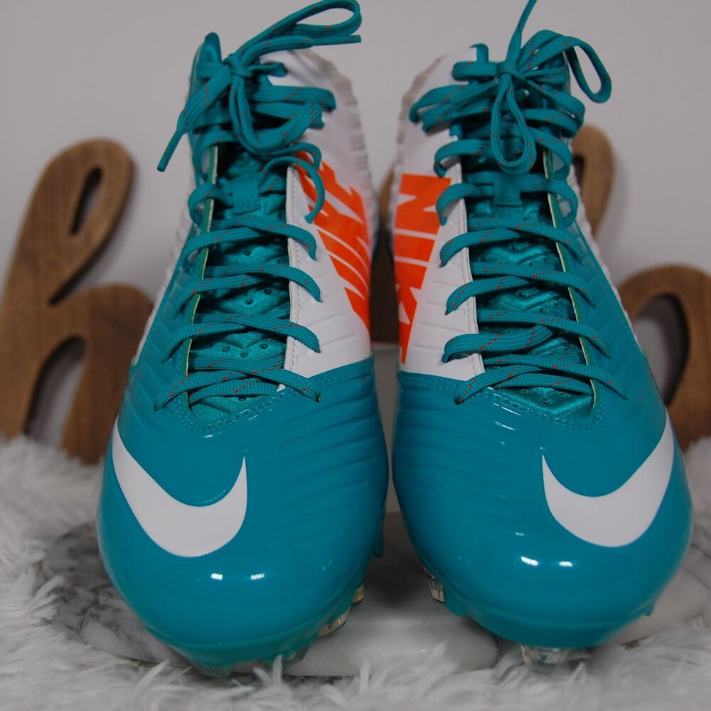 RARE NIKE VAPOR SPEED TD TEAL FOOTBALL CLEATS 668853-117 MIAMI DOLPHINS Size 14